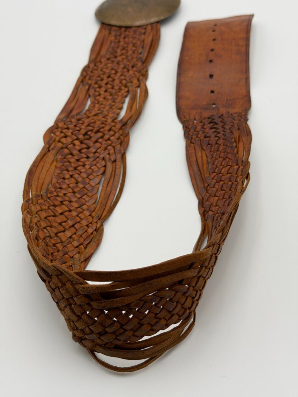 Tan Braided Woven Leather Belt Boho Hippie Vintage Women's - Picture 4 of 4